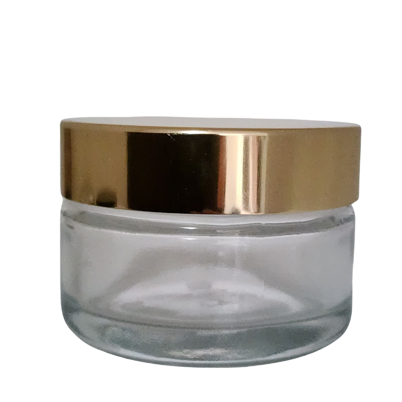Clear Glass Ointment Jar With Shiny Gold Cap 58mm Neck