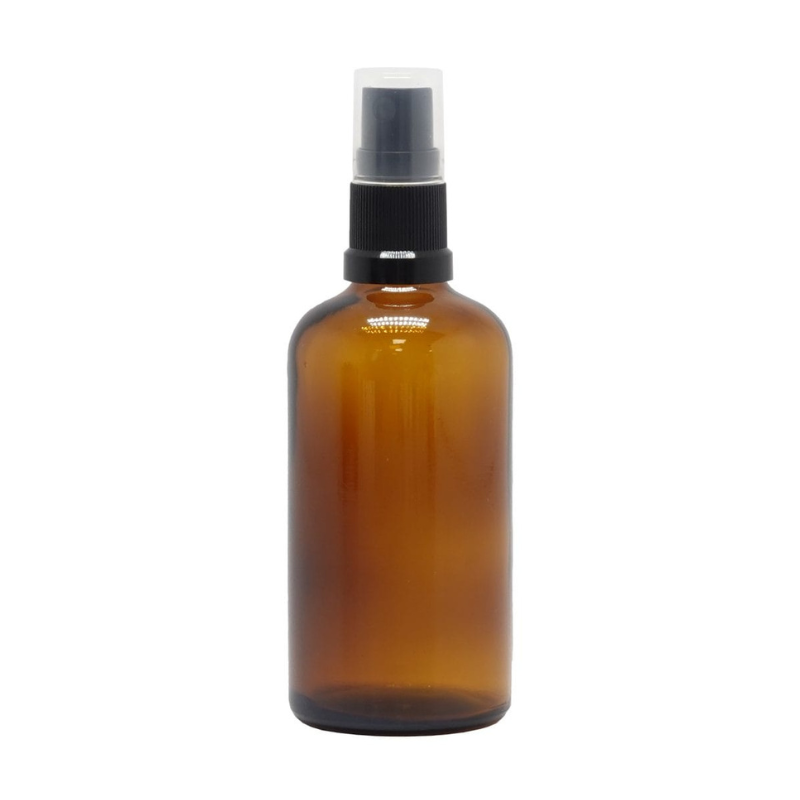 Amber Glass Aromatherapy Bottle 18mm Neck With Black Atomiser/Mist Spray Cap (18mm Neck)