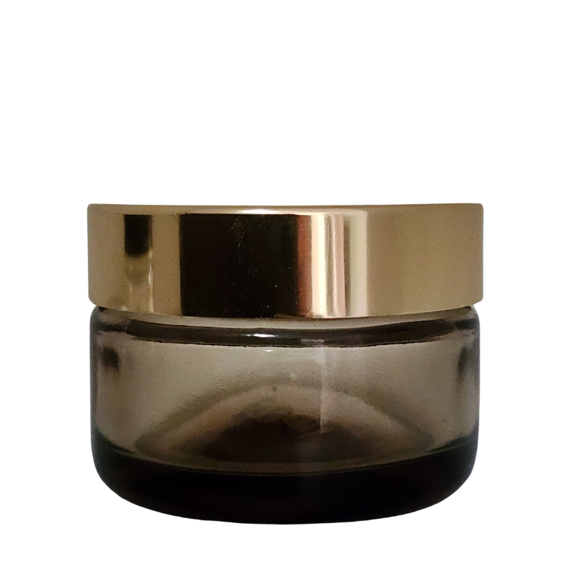 Tinted Glass Ointment Jar With Shiny Gold Cap