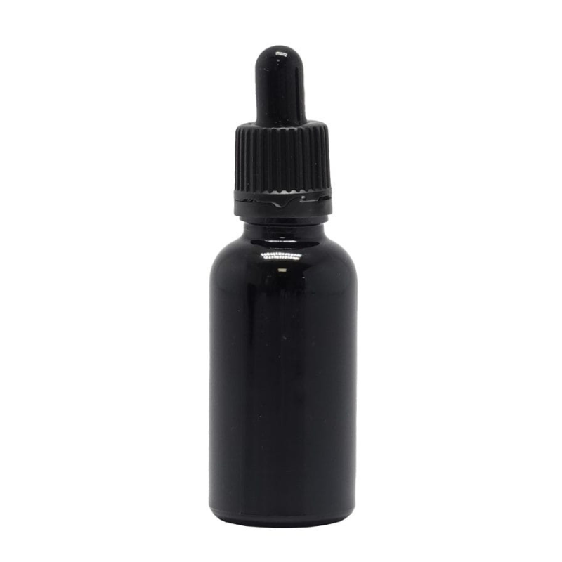 Product image of Black Glass Aromatherapy Bottle 18mm Neck With Pipette Top Black