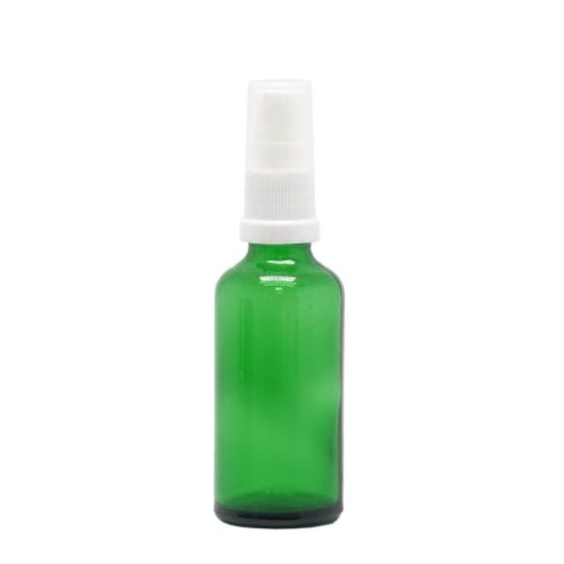 Product image of Green Glass Aromatherapy Bottle 18mm Neck With White Serum Pump Cap (18mm Neck)