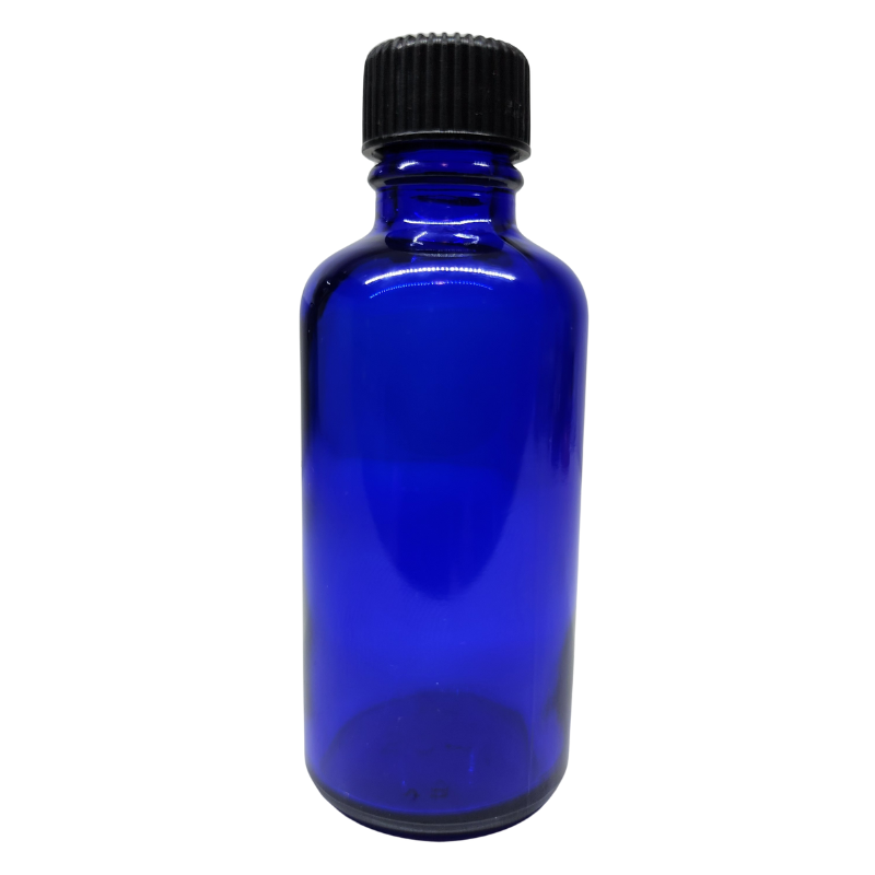 Blue Glass Aromatherapy Bottle 18mm Neck With Black Screw Cap