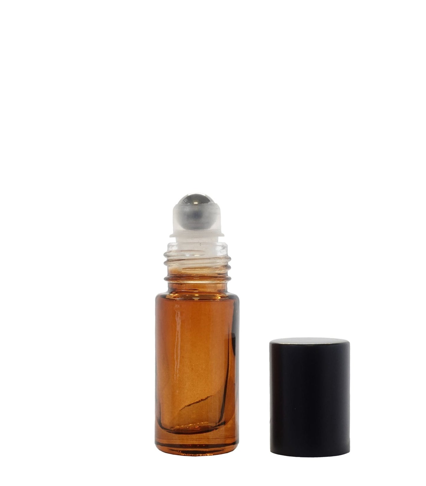 Amber Roll On Bottle Glass With Metal Ball & Black Aluminium Cap