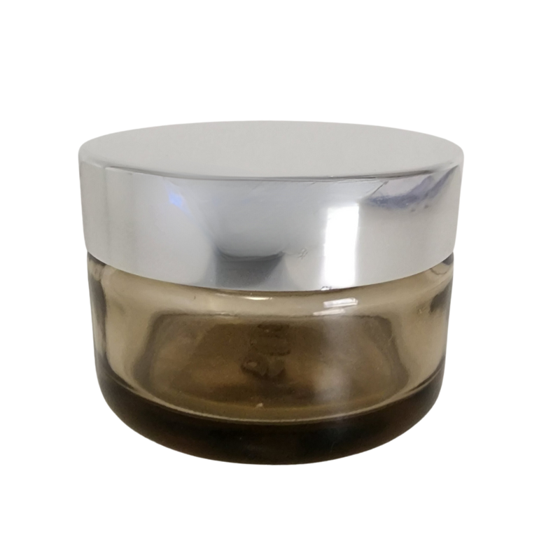 Tinted Glass Ointment Jar With Shiny Silver Cap