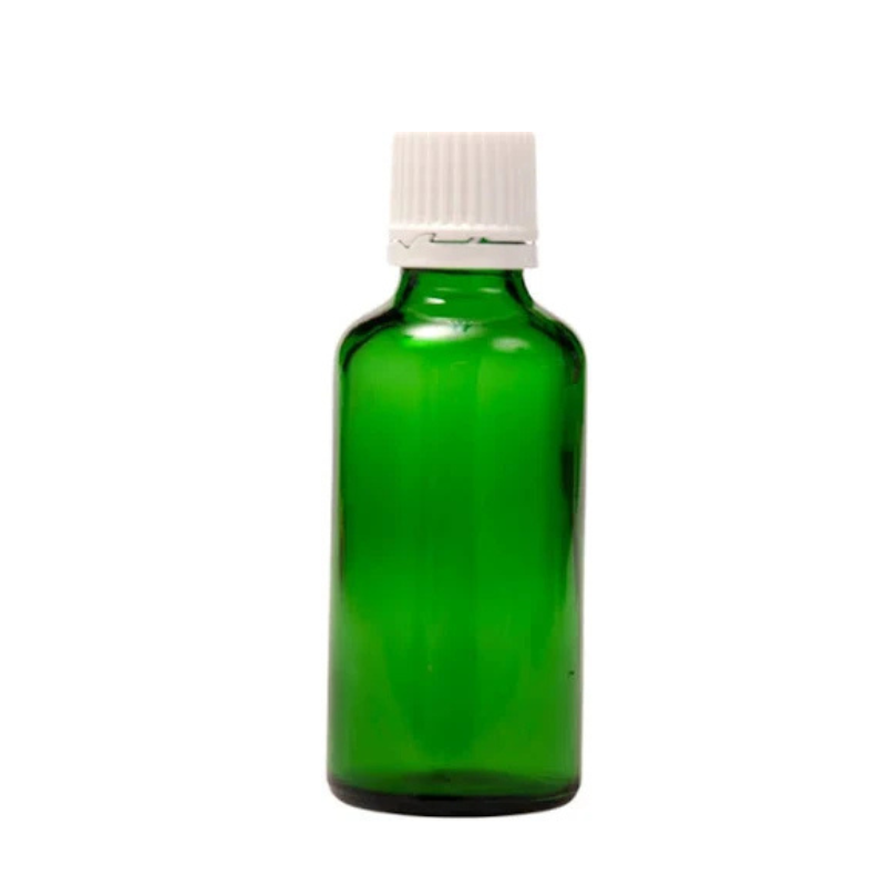 Product image of Green Glass Aromatherapy Bottle 18mm Neck With White Fast Flow Dropper Cap