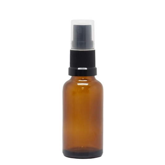 Amber Glass Aromatherapy Bottle 18mm Neck With Black Atomiser/Mist Spray Cap (18mm Neck)