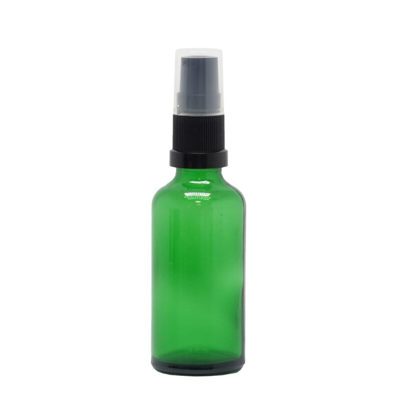 Green Glass Aromatherapy Bottle 18mm Neck With Black Atomiser/Mist Spray Cap (18mm Neck)