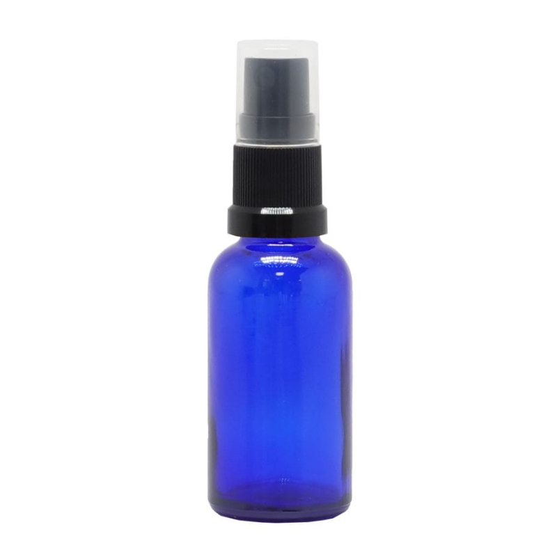 Product image of Blue Glass Aromatherapy Bottle 18mm Neck With Black Atomiser/Mist Spray Cap (18mm Neck)