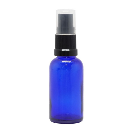 Product image of Blue Glass Aromatherapy Bottle 18mm Neck With Black Atomiser/Mist Spray Cap (18mm Neck)