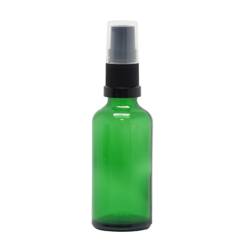 Product image of Green Glass Aromatherapy Bottle 18mm Neck With Black Serum Pump Cap (18mm Neck)