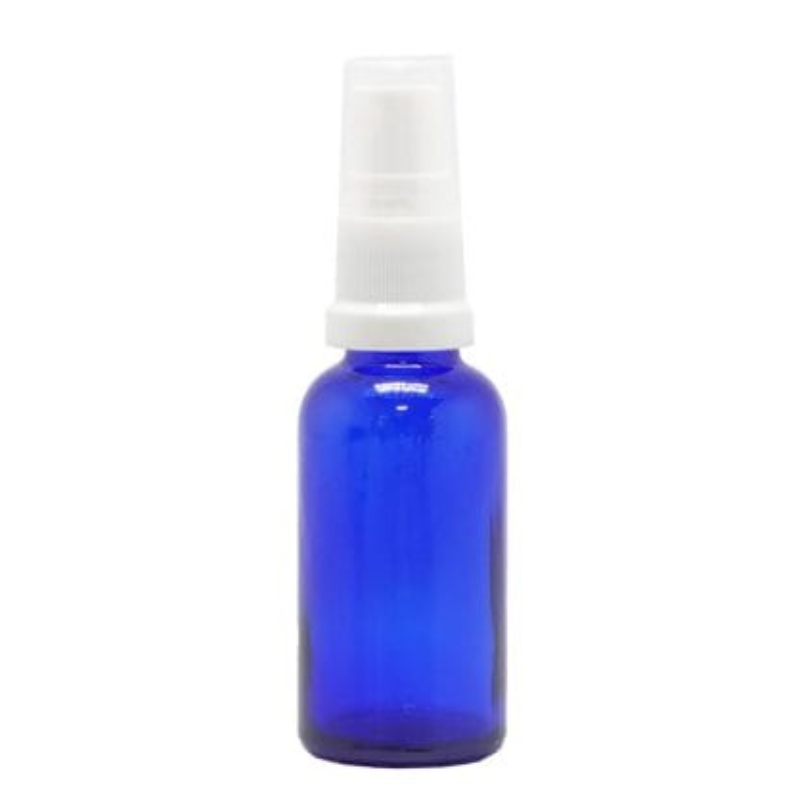Product image of Blue Glass Aromatherapy Bottle 18mm Neck With White Atomiser/Mist Spray Cap (18mm Neck)