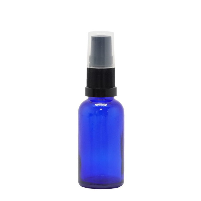 Product image of Blue Glass Aromatherapy Bottle 18mm Neck With Black Serum Pump Cap (18mm Neck)