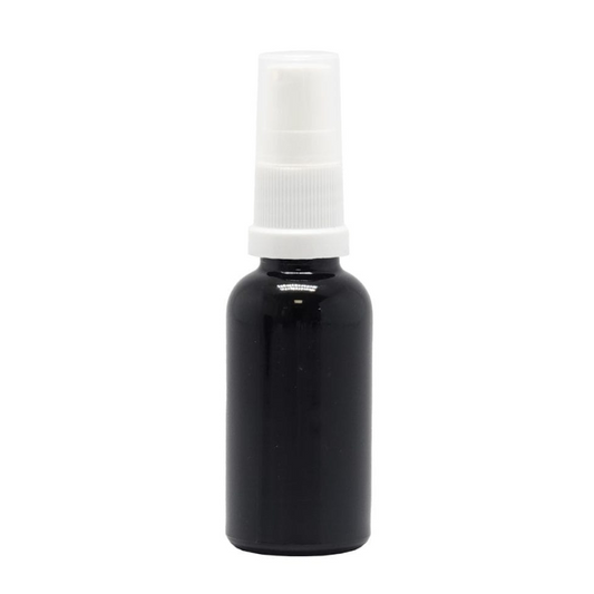 Product image of Black Glass Aromatherapy Bottle 18mm Neck With White Serum Pump Cap (18mm Neck)