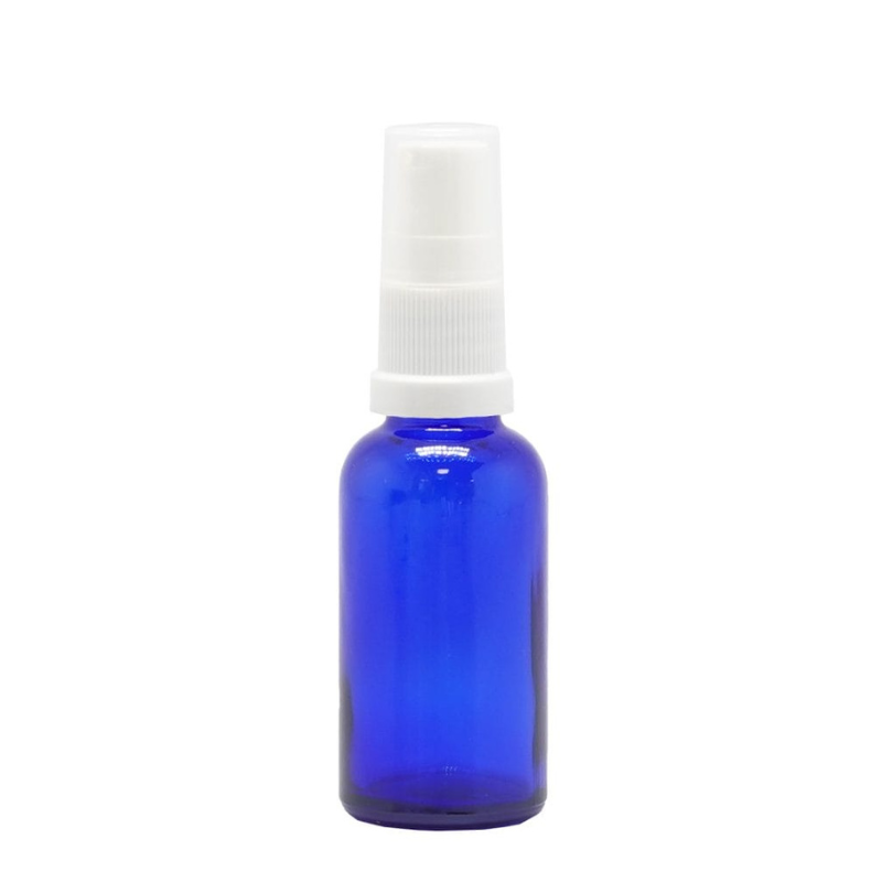 Product image of Blue Glass Aromatherapy Bottle 18mm Neck With White Serum Pump Cap (18mm Neck)