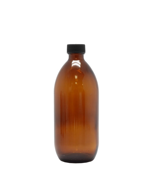 Amber Glass Generic Bottle With Screw Cap Black (28mm Neck)
