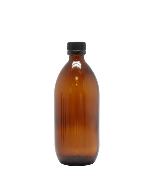Amber Glass Generic Bottle With Tamper Proof Cap Black (28mm Neck)