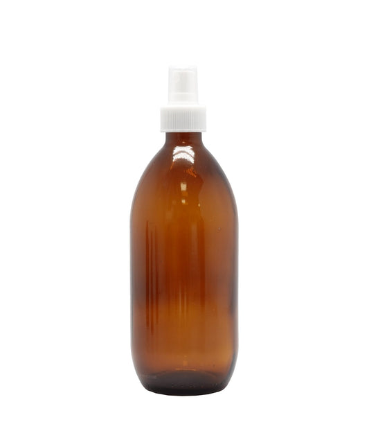 Amber Glass Generic Bottle With White Atomiser/Mist Spray (28mm Neck)