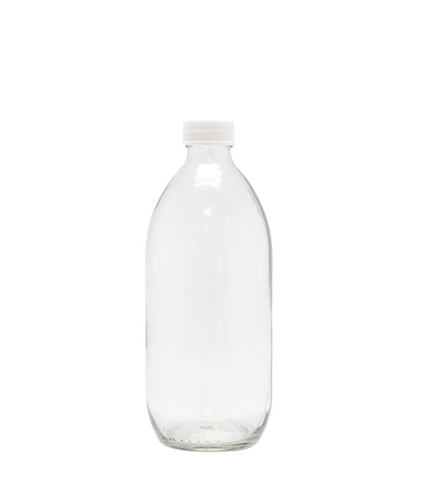 Product image of Clear Glass Generic Bottle With Screw Cap White (28mm DIN Neck)
