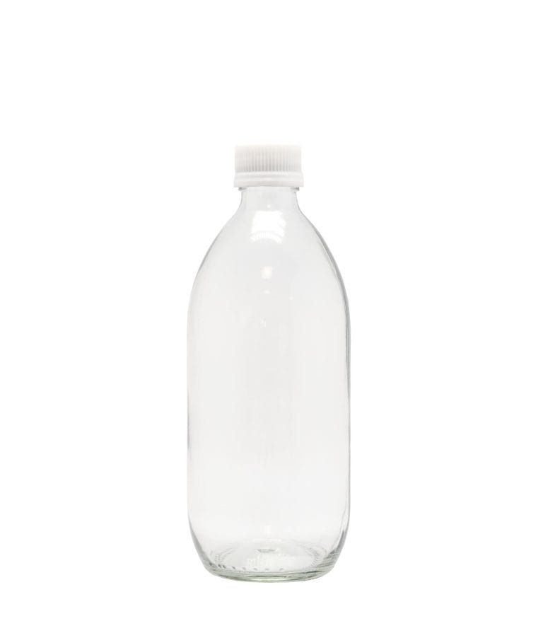 Product image of Clear Glass Generic Bottle With Tamper Proof Cap White (28mm DIN Neck)