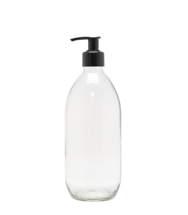 Product image of Clear Glass Generic Bottle With Lotion Pump Dispenser Black Smooth (28mm DIN Neck)