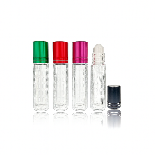 3ml Glass Roll-On Bottles – Assorted Coloured Caps - (Green/Red/Pink/Black)