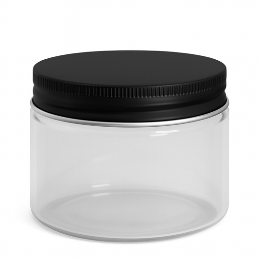 Clear Glass Ointment Jar With Black Aluminium Cap 58mm Neck