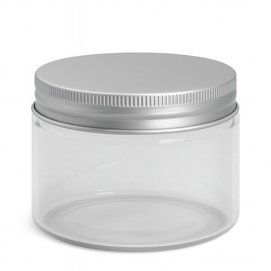 Clear Glass Ointment Jar With Silver Aluminium Cap 58mm Neck