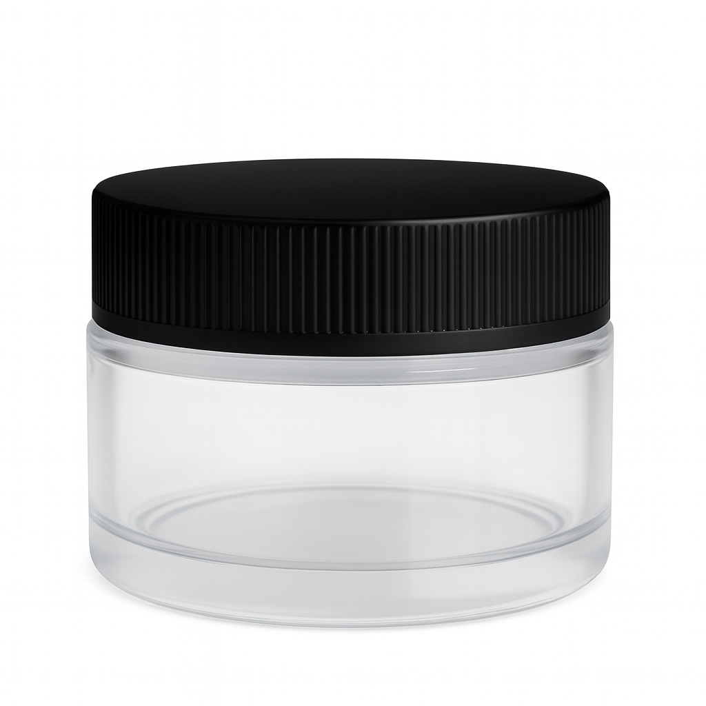 Clear Glass Ointment Jar With Black Cap