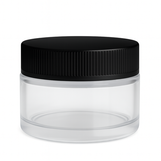 Clear Glass Ointment Jar With Black Cap