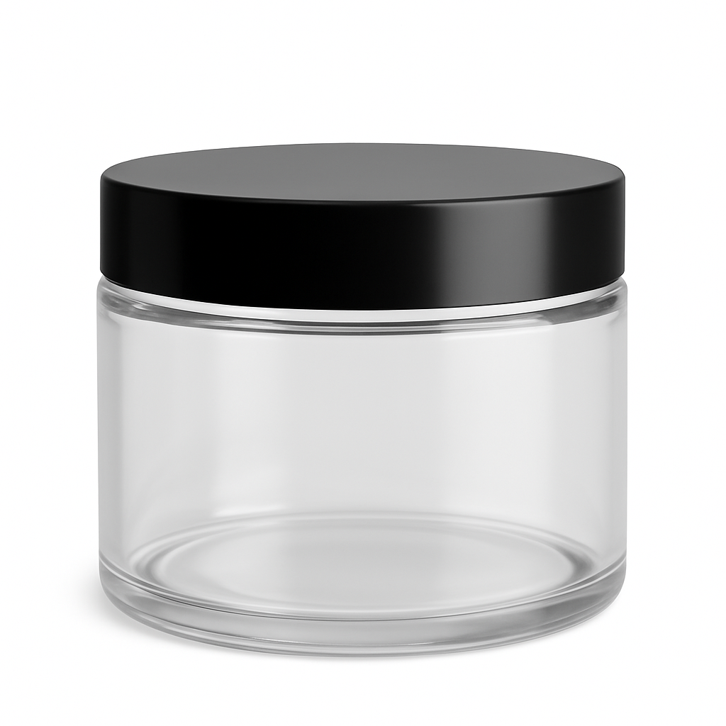 Clear Glass Ointment Jar With Black Cap