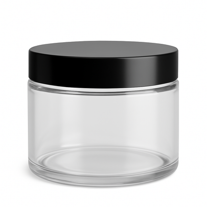 Clear Glass Ointment Jar With Black Cap