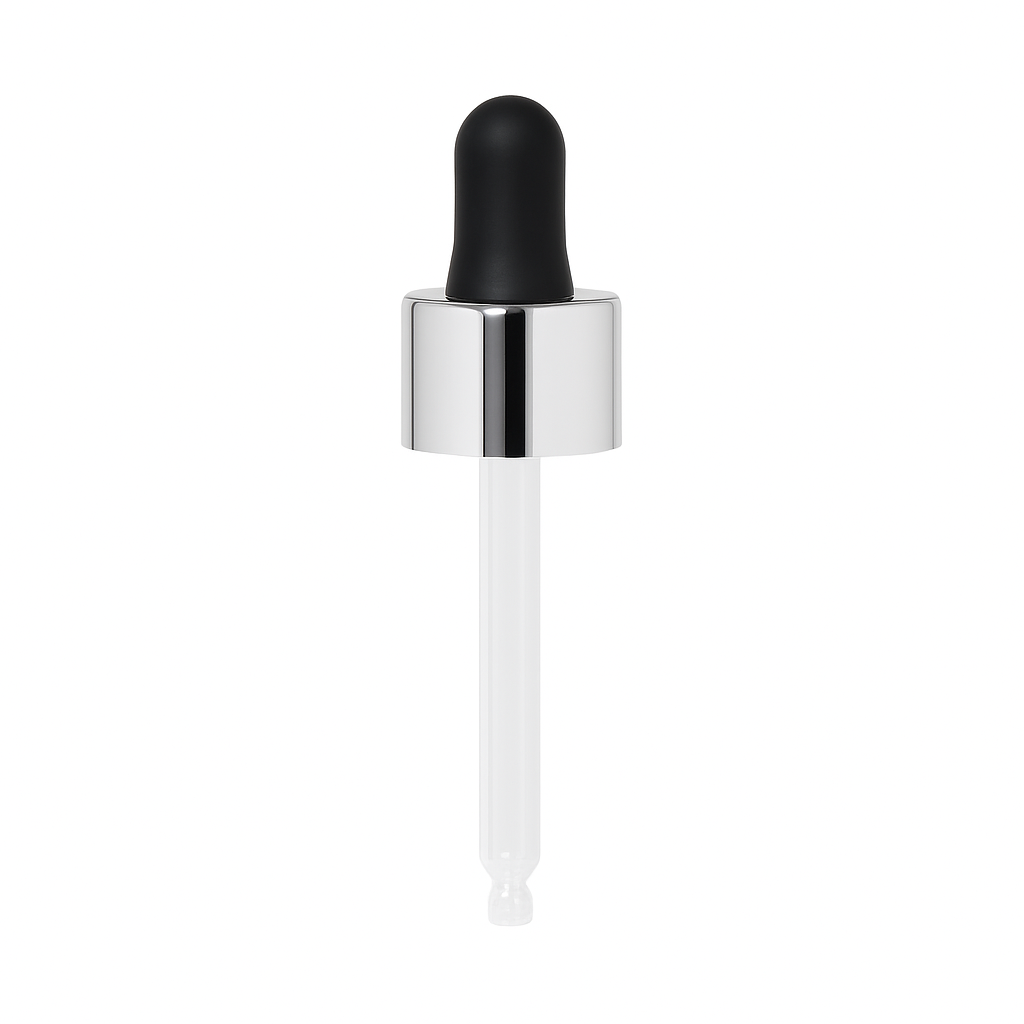 Product image of Pipette Cap Silver Collar Black Teat 18mm Neck