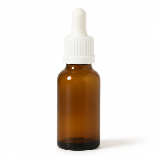 Amber Glass Aromatherapy Bottle 18mm Neck With Pipette Top White