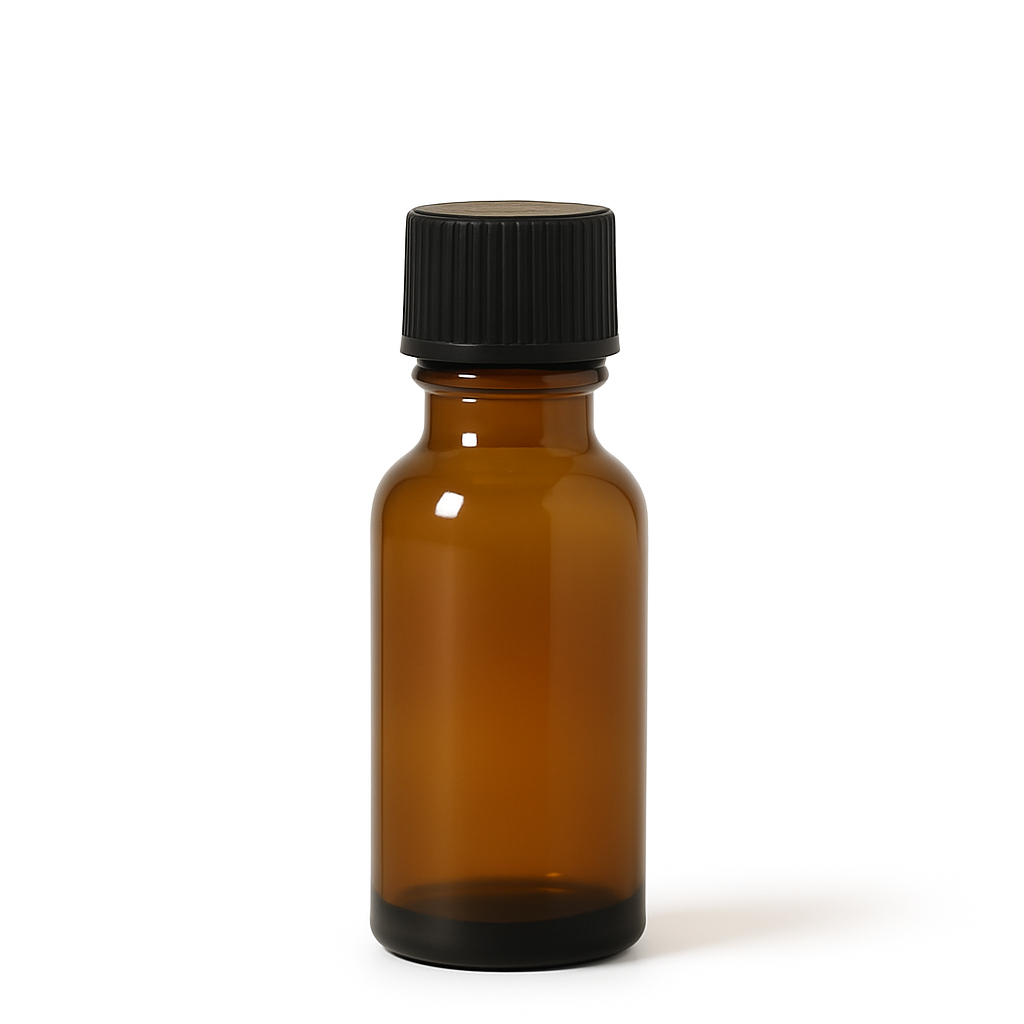 Product image of Amber Glass Aromatherapy Bottle 18mm Neck With Black Screw Cap