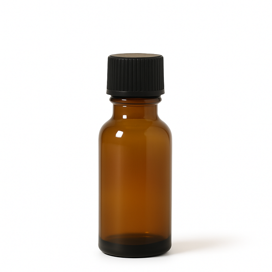 Amber Glass Aromatherapy Bottle 18mm Neck With Black Screw Cap