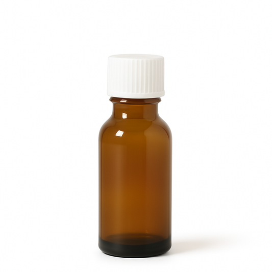 Amber Glass Aromatherapy Bottle 18mm Neck With White Screw Cap