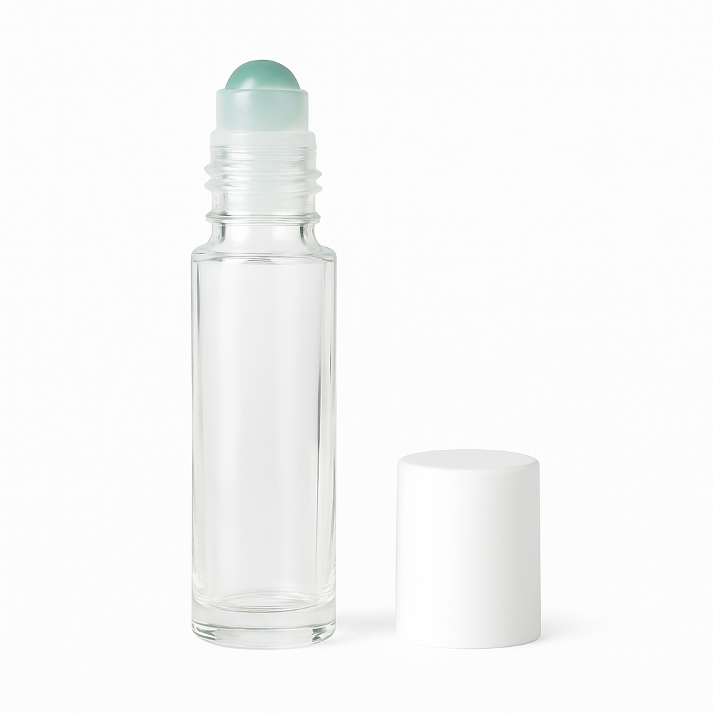 10ml Clear Glass Roll On Bottle With Glass Roll On Ball & Cap