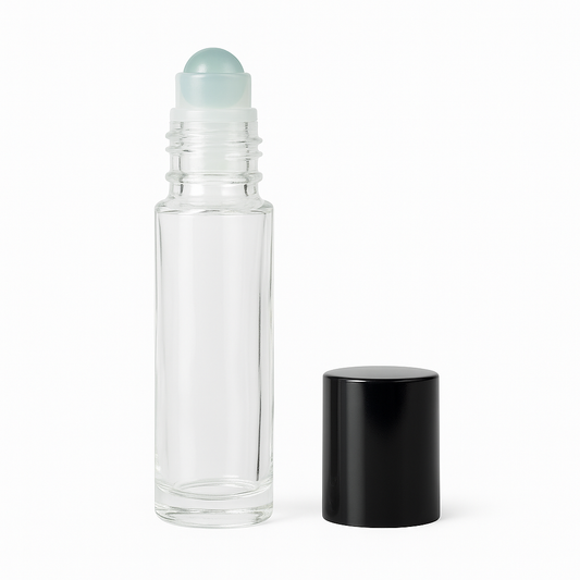 10ml Clear Glass Roll On Bottle With Glass Roll On Ball & Cap