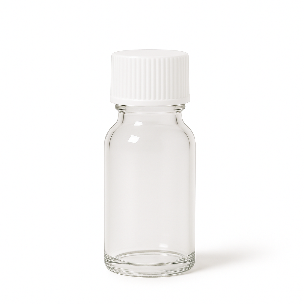 Product image of Clear Glass Aromatherapy Bottle 18mm Neck With White Screw Cap