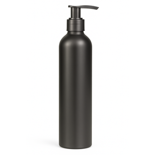 Black Aluminium Bottle With Black Pump Dispenser